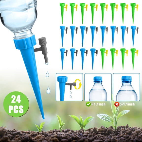 Lingsida 24pcs Self Watering Spikes for Plant, Indoor & Outdoor Automatic Plants Waterer, Plug-in Adjustable Drip Irrigation Devices for Houseplant, Gardenplant, Officeplant