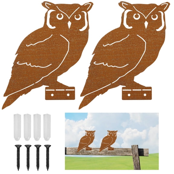 Lingsida 2pcs Rusty Owl Garden Stakes, Outdoor Metal Owl Fence Decor for Yard Patio Farm Lawn
