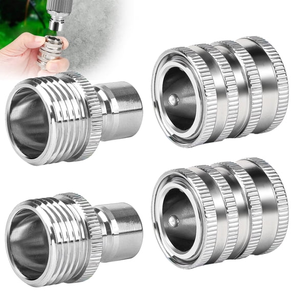 Lingsida 4pcs Garden Hose Quick Connect Fittings, 3/4 Inch GHT Stainless Steel Water Hose Quick Release Connector Set for Hoses and Sprayers