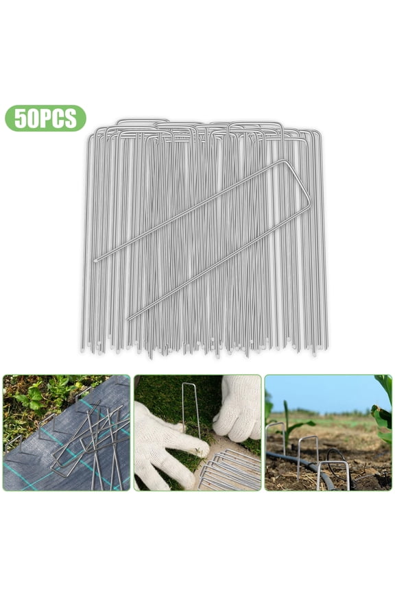 50pcs 6" Garden Stakes Pins, U-Shaped Stainless Steel Landscape Garden Staples Pins