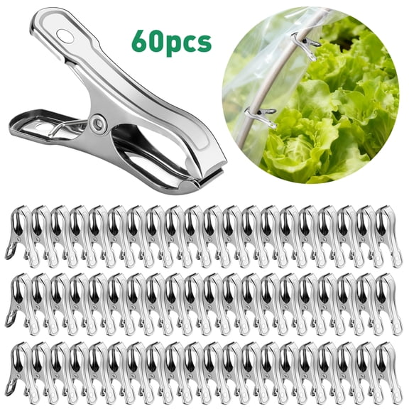 Lingsida 60pcs Garden Clips for Netting, 2'' Stainless Steel Clamps for Greenhouse Hoops, Silver
