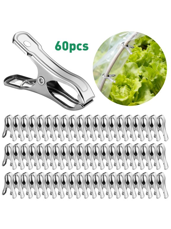 60pcs Garden Clips for Netting, 2'' Stainless Steel Clamps for Greenhouse Hoops, Silver
