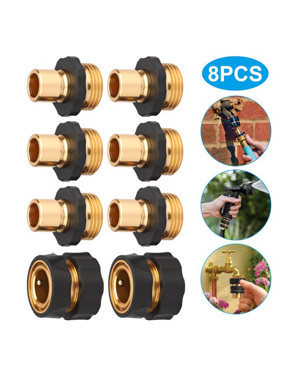 8pcs 3/4" Garden Hose Fitting Quick Connector Male and Female Set, Garden Hose Quick Connect Fittings Coupler, No Leaks Water Hoses Quick Disonnect Adapter