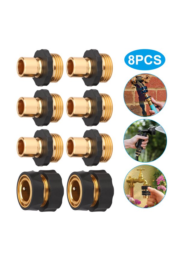8pcs 3/4" Garden Hose Fitting Quick Connector Male and Female Set, Garden Hose Quick Connect Fittings Coupler, No Leaks Water Hoses Quick Disonnect Adapter