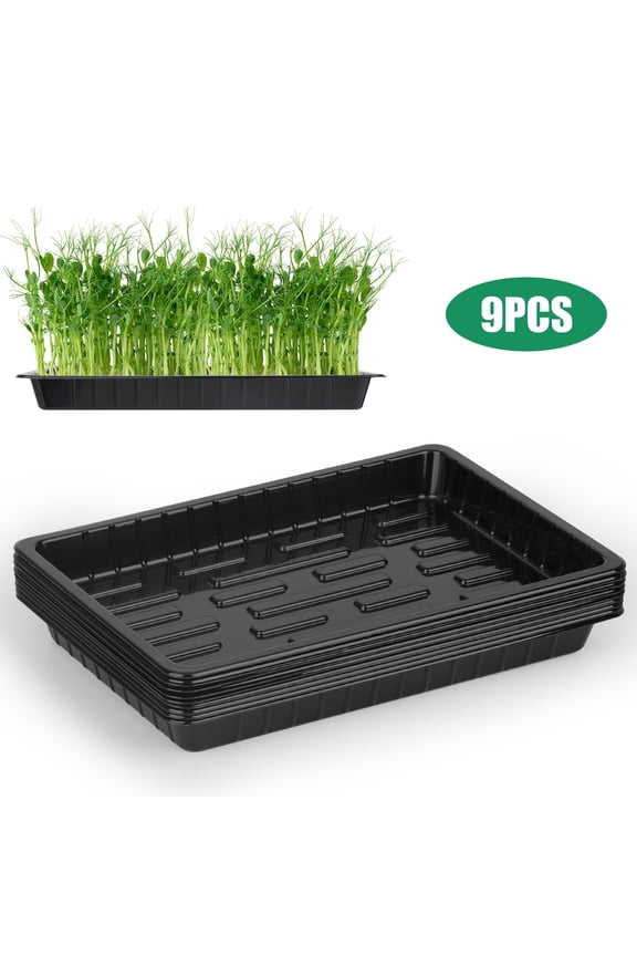 9pcs Plant Growing Trays, 10x7" Seed Trays, Seed Starting Watertight Plastic Plant Tray for Seedlings, Planting Trays, Microgreens Growing Trays