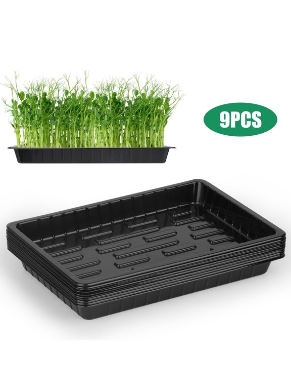 9pcs Plant Growing Trays, 10x7" Seed Trays, Seed Starting Watertight Plastic Plant Tray for Seedlings, Planting Trays, Microgreens Growing Trays