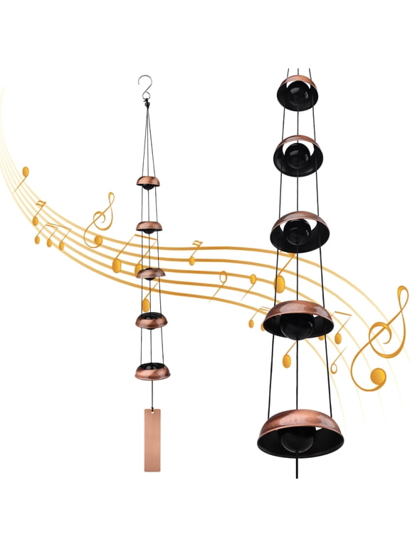 Copper Wind Chimes for Outside, 37" Temple Windchimes Outdoors with 5 Bells, Memorial Wind Chime Gifts for Home Yard Patio Backyard Decoration, Bronze