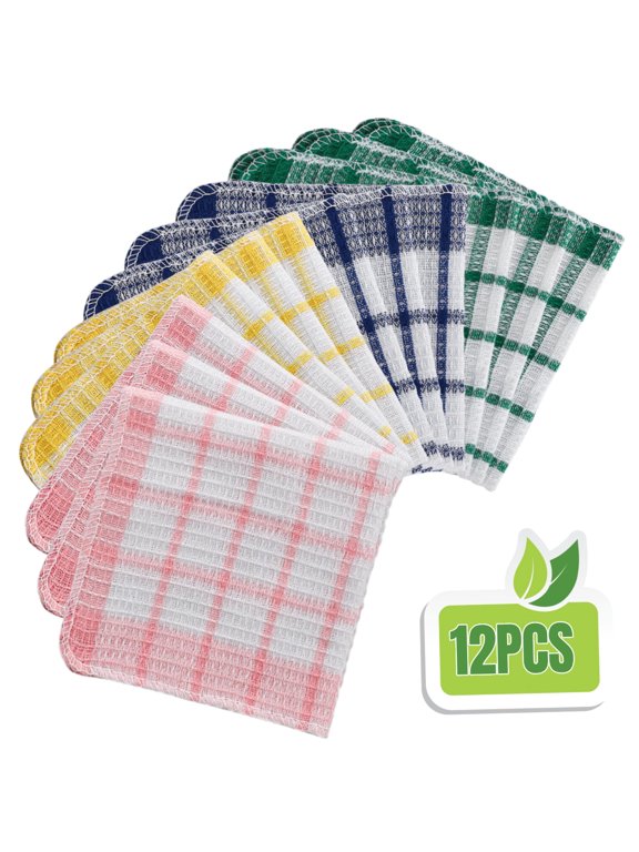 Eco-Friendly Assorted Colors Cotton Dish Cloths (12 Count)