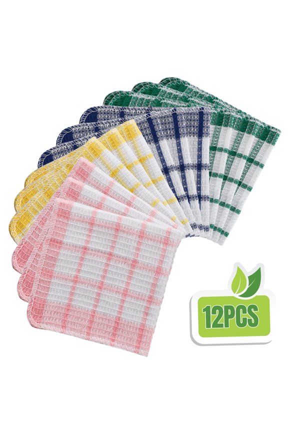 Eco-Friendly Assorted Colors Cotton Dish Cloths (12 Count)