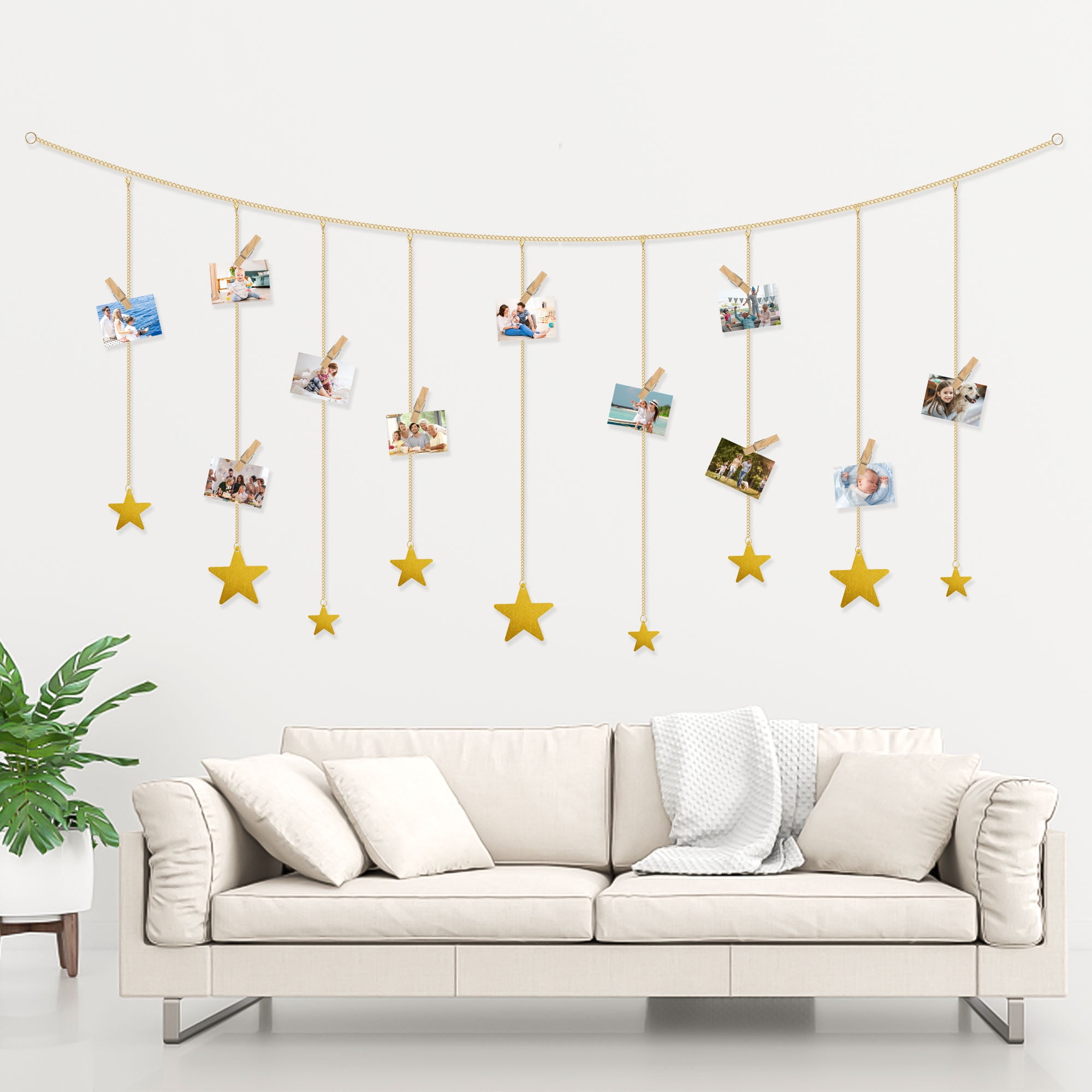 Lingsida Hanging Photo Display Wood Star Garland with Chains Postcard