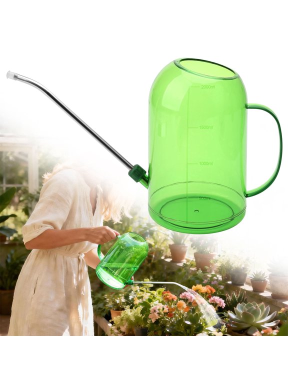 Long Spout Watering Cans for Plants, 2L Large Garden Watering Can, Clear Measurable Scale for Hanging Plants, Houseplants, Flowers