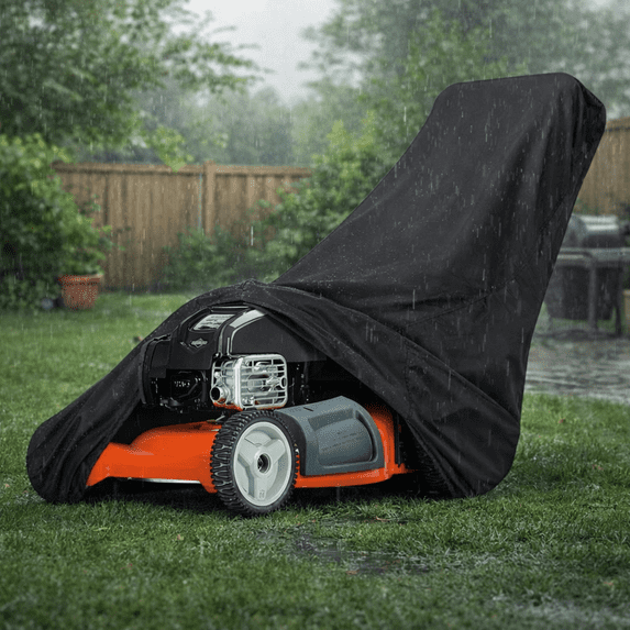 Lingsida Push Lawn Mower Cover, 72 x 39 x 25" Waterproof Outdoor Mower Cover with UV Protection and Adjustable Drawstring, Black