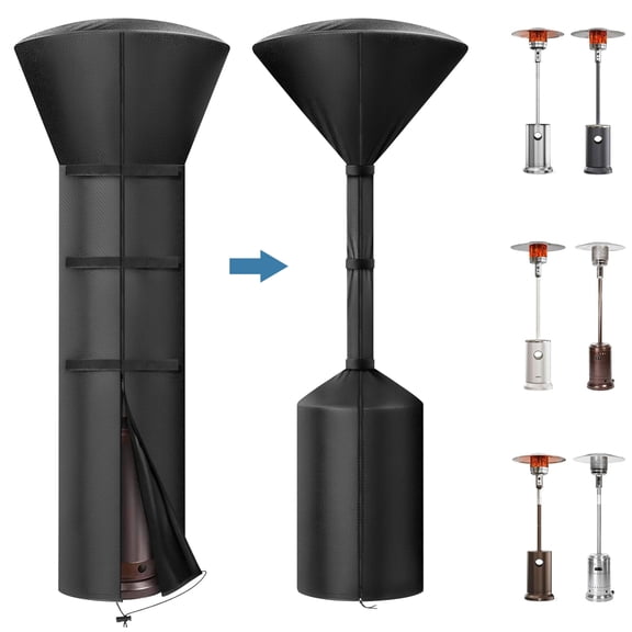 Lingsida Patio Heater Cover, 33x89x19" Outdoor Stand-Up Heater Cover with Zipper and Storage Bag, Black