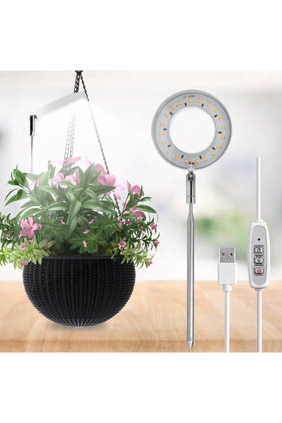 Plants Grow Light, Full Spectrum LED Halo Plant Growing Lamp for Indoor Plants, 2/4/8H Auto Timer, 4-Level Dimmable, Adjustable Height 7.1-23.6"