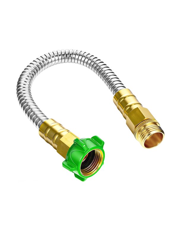 Stainless Steel Short Garden Hose, 1ft Leader Hose Extension with Female to Male Connector, Flexible and Lightweight Kink Free Water Hose