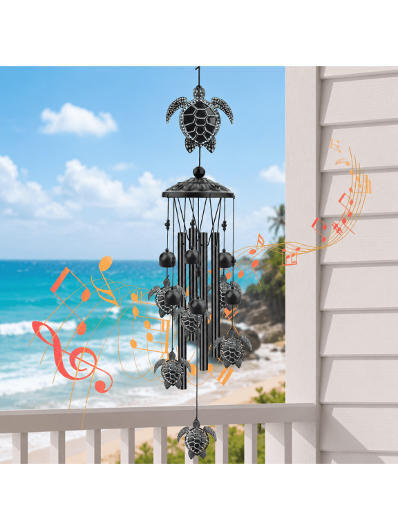 39.4" Turtle Wind Chimes for Outside, Aluminum Patio Garden Decor