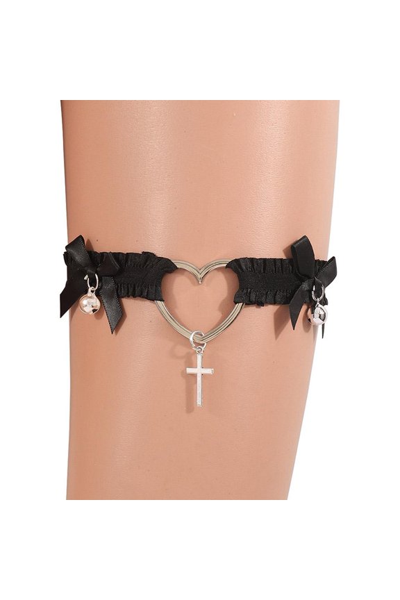 Bowknot Love Heart Bells Leg Rings Lace Collar Chain Jewellery Accessories N8D4