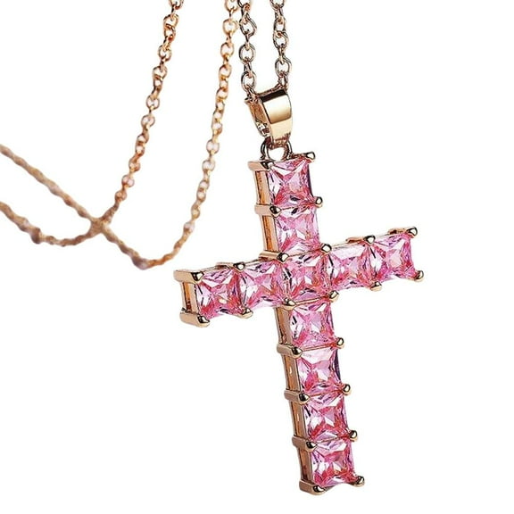 Lingsun Crystal Cross Pendant Necklace Chain Alloy Zircon Neutral Style λо R9I8 R8J B0G1