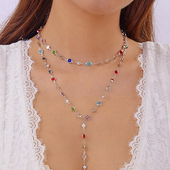 Lingsun Double-layered Square Bead Long Necklace Set Sweater Chain Fashion Temperament. C6S6