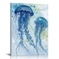 thumbnail image 1 of Lingy Beach Theme Canvas Wall Art, Watercolor Jellyfish, Sea Nautical Artwork Print Wall Decor Framed, Coastal Ocean Paintings Wall Decorations for Home Bathroom, Ready to Hang, 1 of 4