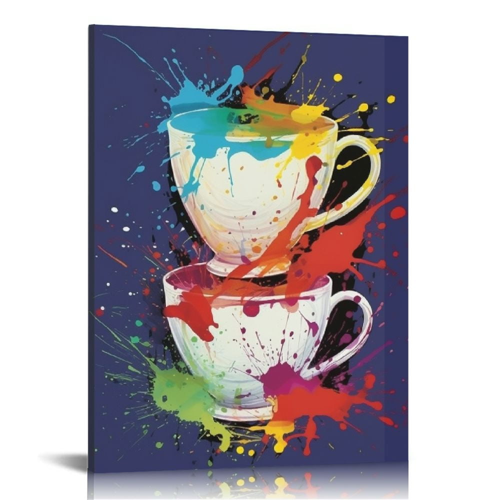 Lingy Coffee Cups Watercolor Poster Canvas Wall Art for Home/Office