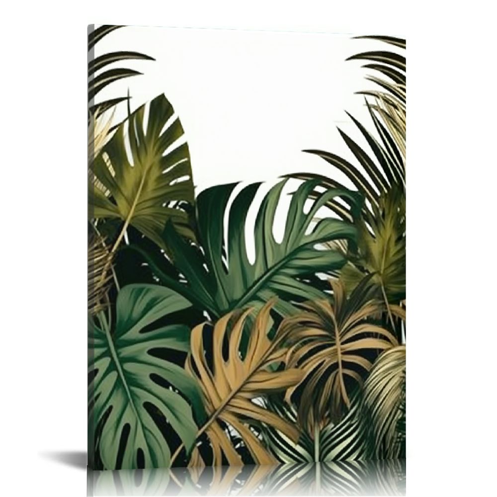 Lingy Framed Plant Wall Art Simple Tropical Green Leaves Wall Decor ...