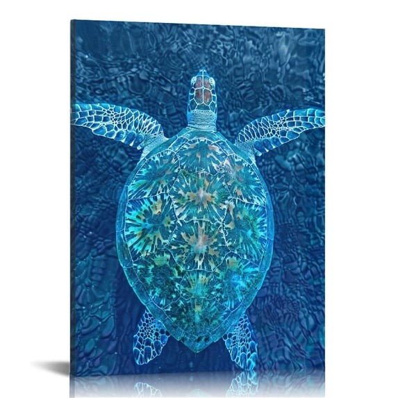 Lingy - Green Turtle Hidden in Coral Canvas Prints Sea Wall Art Underwater Sea Print On Canvas Animal Pictures Framed Artwork For Home Office Decoration Gift