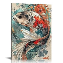 Lingy Koi Fish Ornamental Boho Art Design Canvas Wall Art Prints Pictures Gifts Artwork Framed For Kitchen Living Room Bathroom Wall Home Decor Ready to Hang