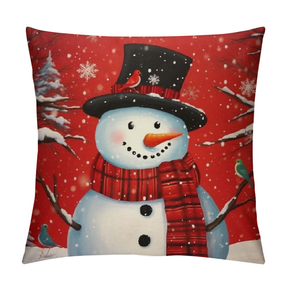 Lingy Let it Snow Snowman Christmas Throw Pillow Covers Red Cardinal
