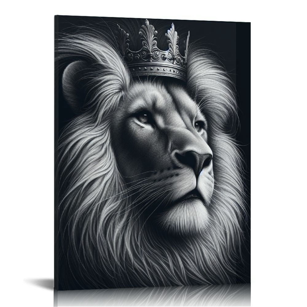 Lingy Lion King with Gold Crown Canvas Wall Art Black and White African ...