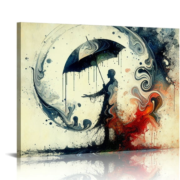 Lingy  Lover Canvas Art Abstract Couple with Red Umbrella in the Rain Wall Painting Picture Romantic Bedroom Bathroom Wall Decor Gift for Him Her Ready to Hang