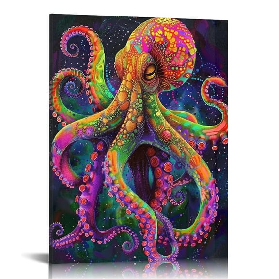 Lingy Octopus Animal Tentacles Sea Ocean Canvas Art Print Stretched Framed Picture Poster Giclee Wall Decor