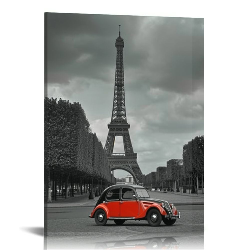 Lingy Red Paris Wall Art Canvas Prints Black and White with Red ...