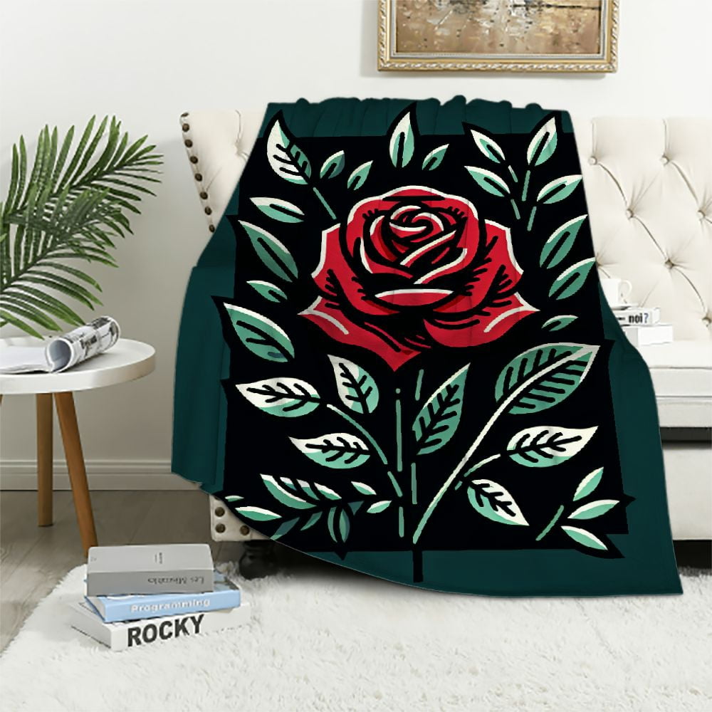 Green Garden Boho Red Rose Wool Kids Blanket – Reversible Outerwear & Layers Unisex Luxury Blanket