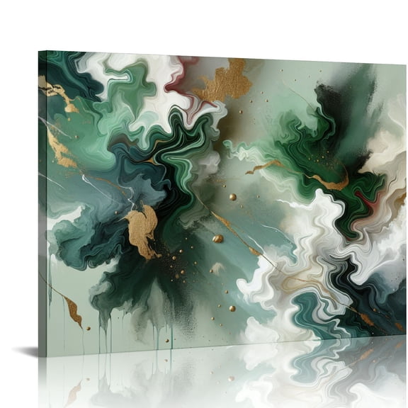 Lingy Sage Green Decor - Abstract Wall Art Canvas Prints Emerald Green Bathroom Decor Wall Art for Bedroom Set of 3 Abstract Artwork for Home Walls Abstract Ink Painting Wall Decorations