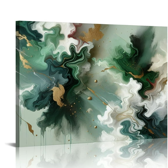 Lingy Sage Green Decor - Abstract Wall Art Canvas Prints Emerald Green Bathroom Decor Wall Art for Bedroom Set of 3 Abstract Artwork for Home Walls Abstract Ink Painting Wall Decorations