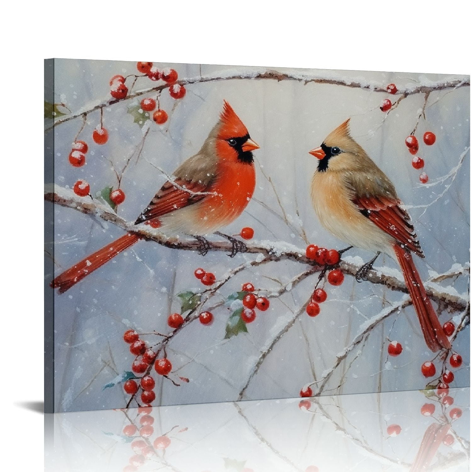 Lingy  Wall Art Pictures &amp; Prints Red Cardinals in Winter Birds Abstract Art Wall Hanging Canvas Prints for Bedroom Dining Living Room Office Home Kitchen Wall Decor