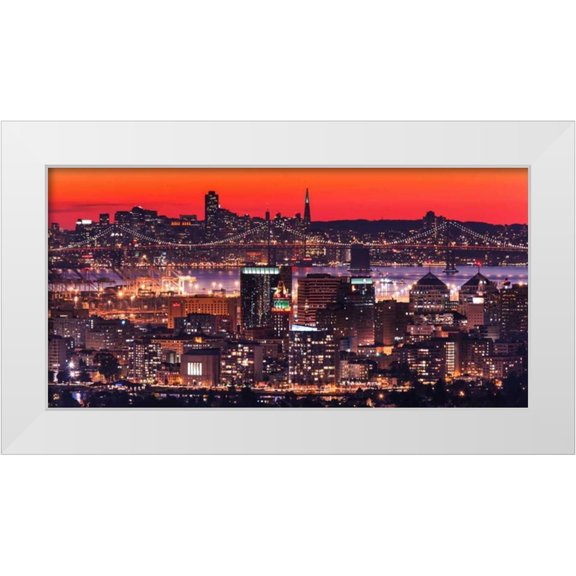 Linhares, Greg 14x9 White Modern Wood Framed Museum Art Print Titled - Oakland SF Twilight