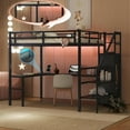 Linique Full Size Gaming Loft Bed with LShaped Desk, LED and Charging