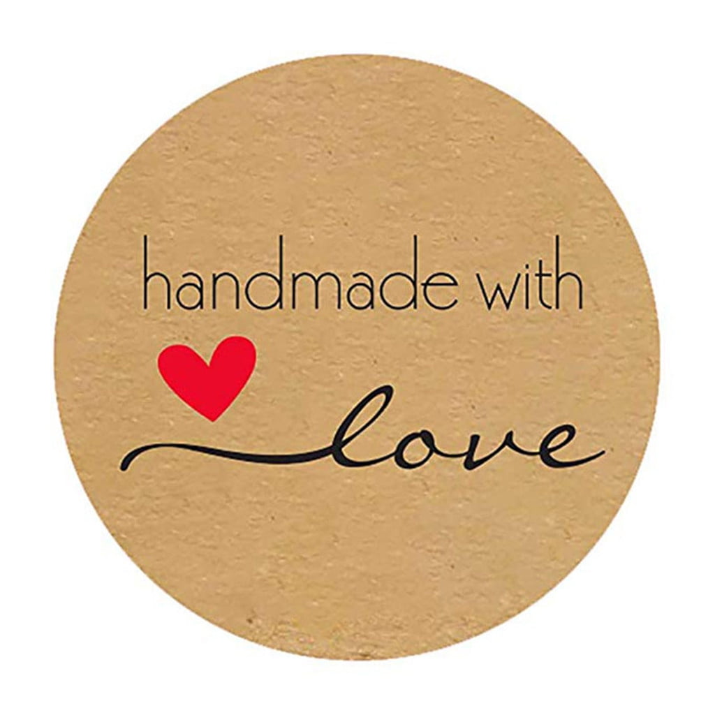 Hybsk (TM) 3,8 Cm Inch Round Natural Kraft Realizzato A Mano Con Amore Adesivi Con Font Nero Totale 500 Etichette Adesive Per Rotolo 1 Roll - 3