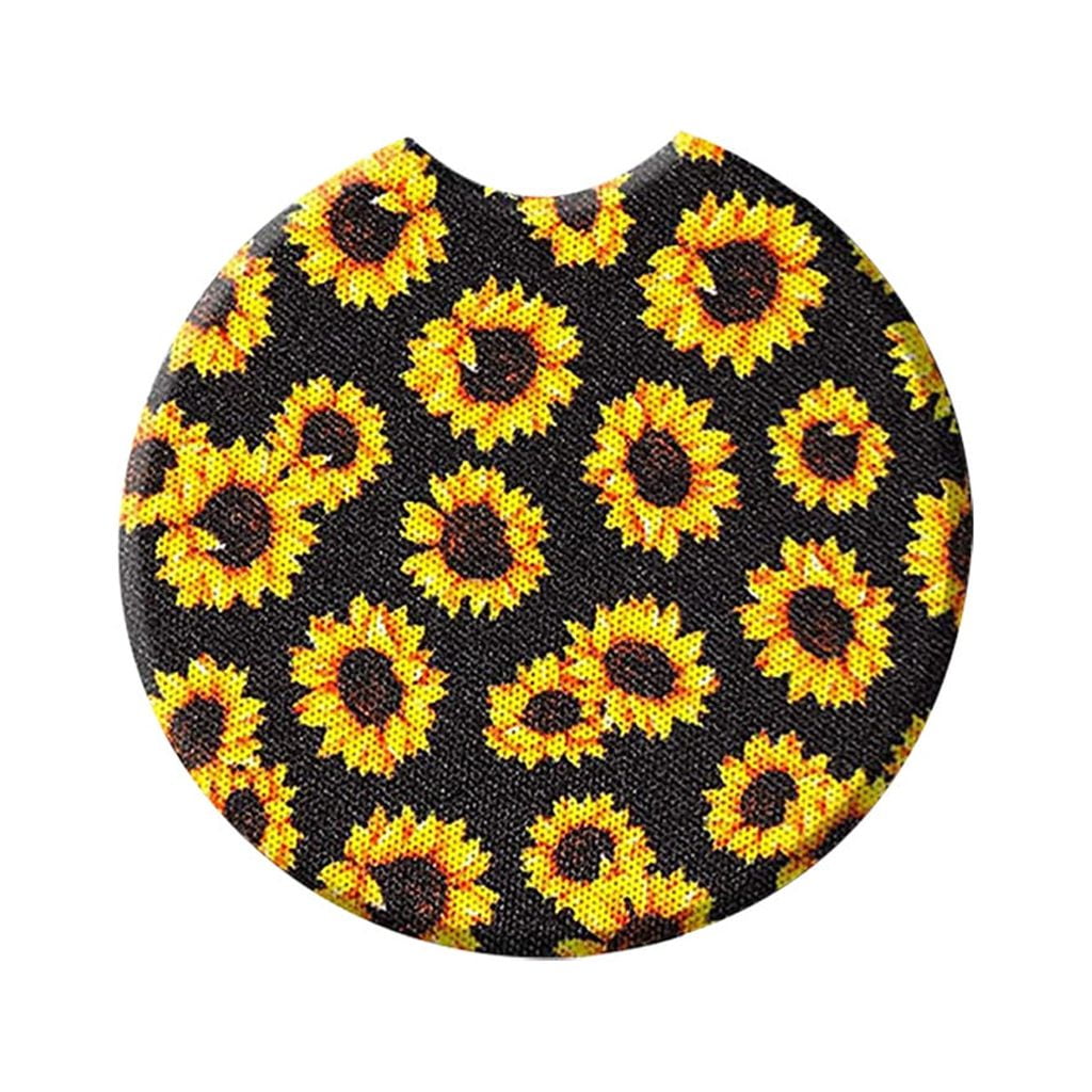 Linjieee 2.56 Inch Sunflower Car Absorbent Pad Neoprene Pad Car Cup Holder Sunflower 2PC Large