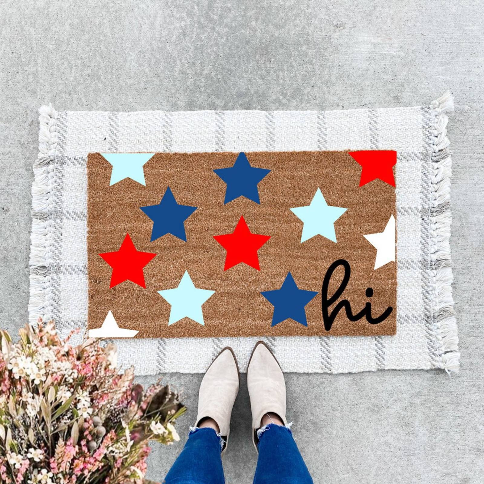 Linjieee Light Weight Throw Blanket Blue White And Red Floor Mat