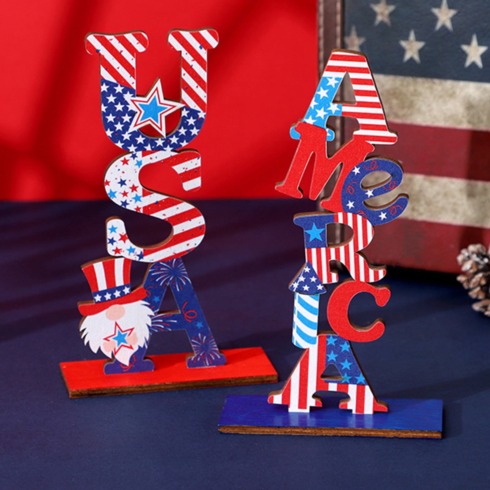 Linjieee Independence Day USA Wooden Alphabet Ornament The Holiday