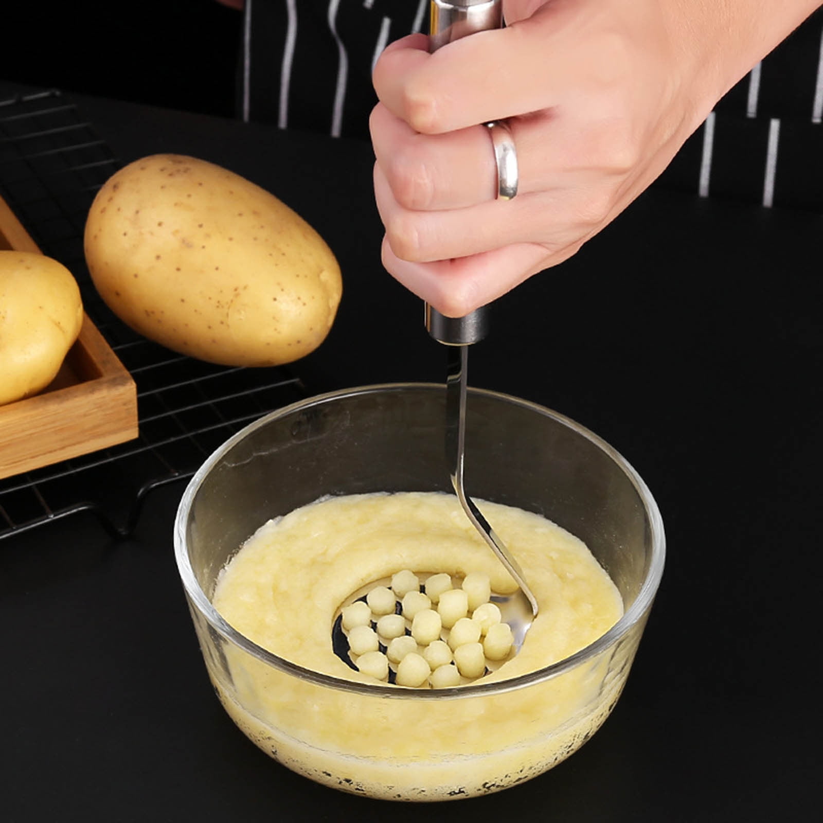Linjieee Stainless Steel Mashing Spoon Potato Masher Manual Mashed