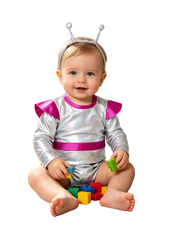 Baby Girls Boys Alien Romper Metallic Robot Outfit Headwear Silver 2-3