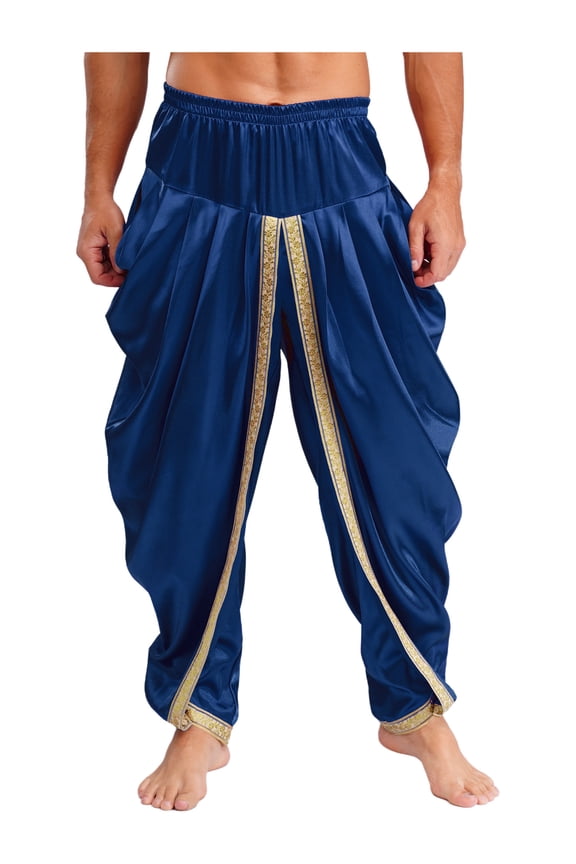 Baggy Yoga Harem Pants for Men Satin Indian Arabian Gypsy Tribal Trouser Hippie Trousers Navy Blue M