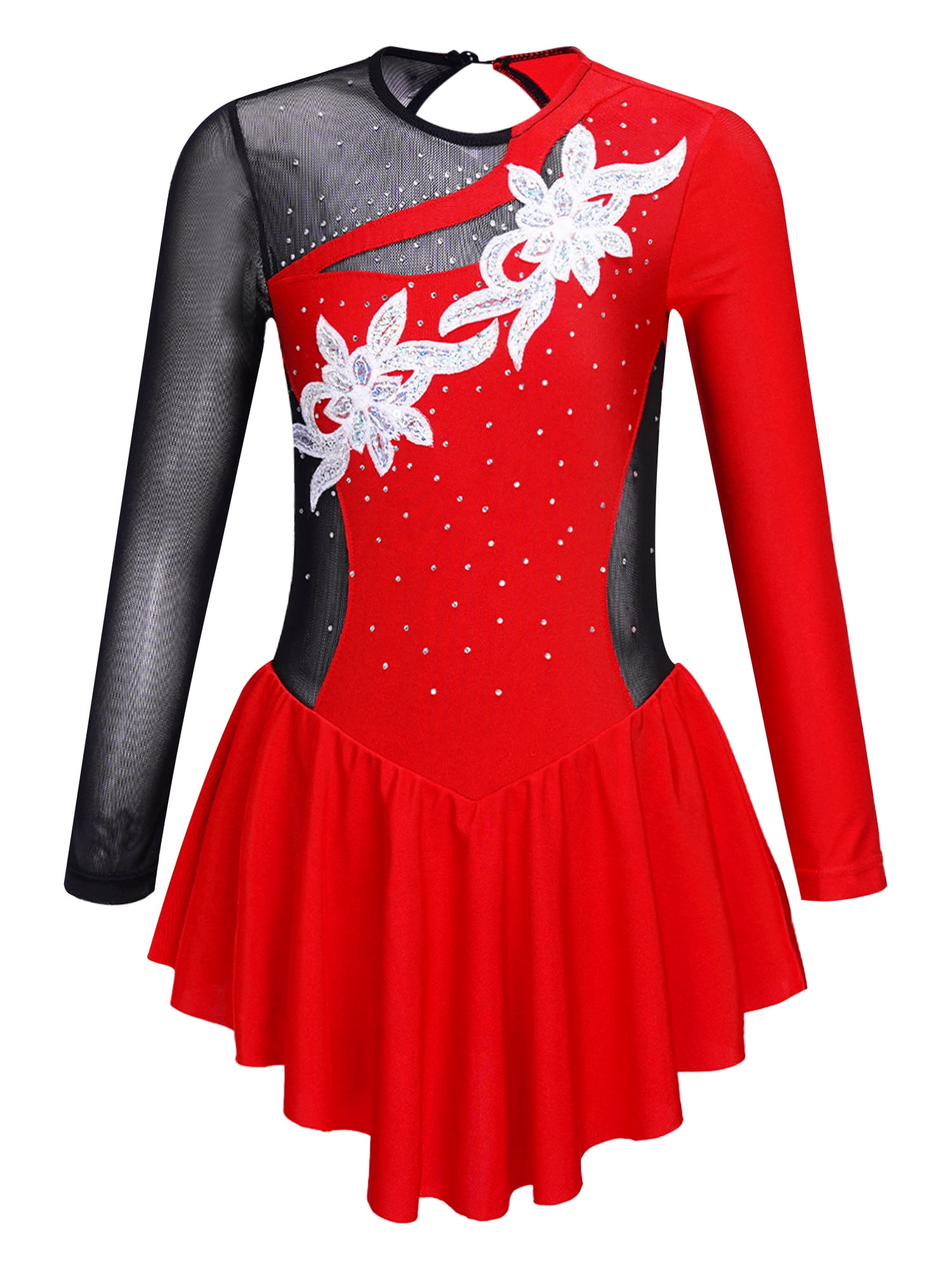 Linjinx Big Girl's Athletic Ballet Dance Dress Roller Skating Dress Dancing Outfit Ice Figure Skating Red 6