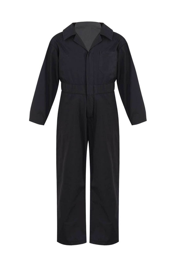 Boys Girls Coverall Mechanic Jumpsuit Full Body Overalls Solid Color Boilersuit Halloween Black 8