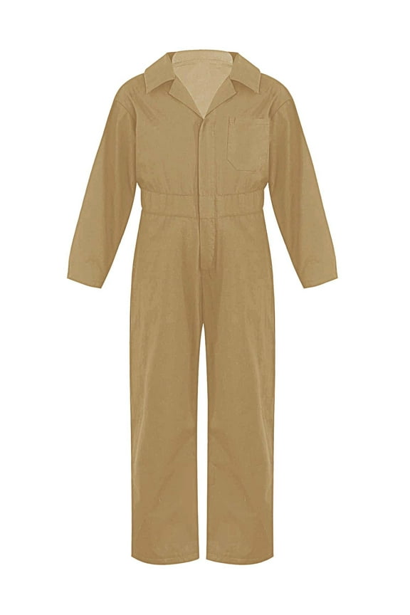 Boys Girls Coverall Mechanic Jumpsuit Full Body Overalls Solid Color Boilersuit Halloween Khaki 16