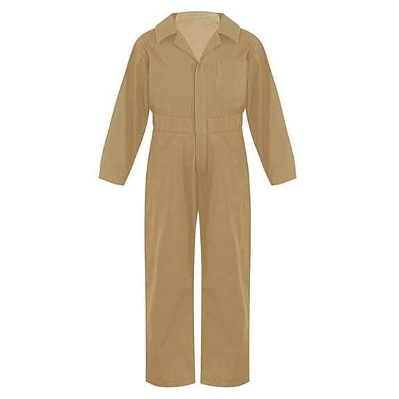 Linjinx Boys Girls Coverall Mechanic Jumpsuit Full Body Overalls Solid Color Boilersuit Halloween Khaki 8